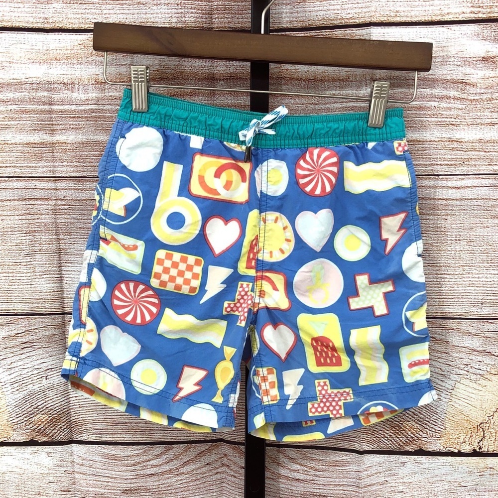 Crewcuts x Kids Made Modern Blue Candy Print Swim Trunks Size 10